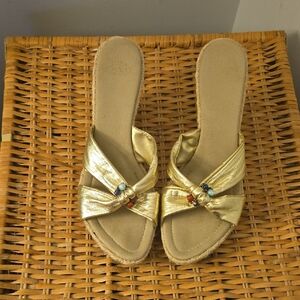 Gold Slide Sandals with Gem Accents